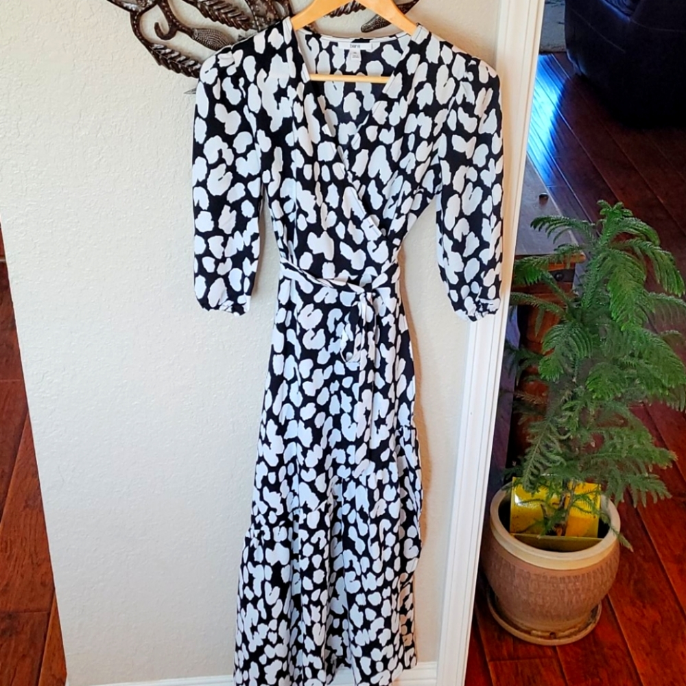 Bar III maxi wrap ruffle bottom dress